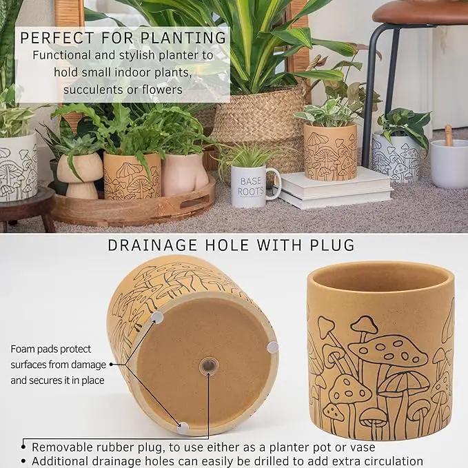 BASE ROOTS Mushroom Planter, Speckled Terracotta, Indoor/Outdoor, Holds Small Plants by GreenHaven Gardens