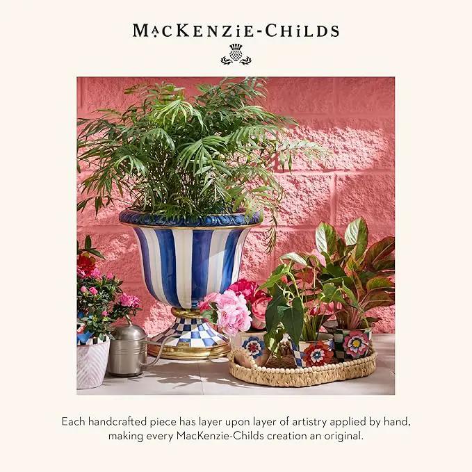 MACKENZIE-CHILDS Enamel Garden Pot, Decorative Pot for Plants, Outdoor Flowerpot Decor, Small, Blue-and-White Royal Check by GreenHaven Gardens