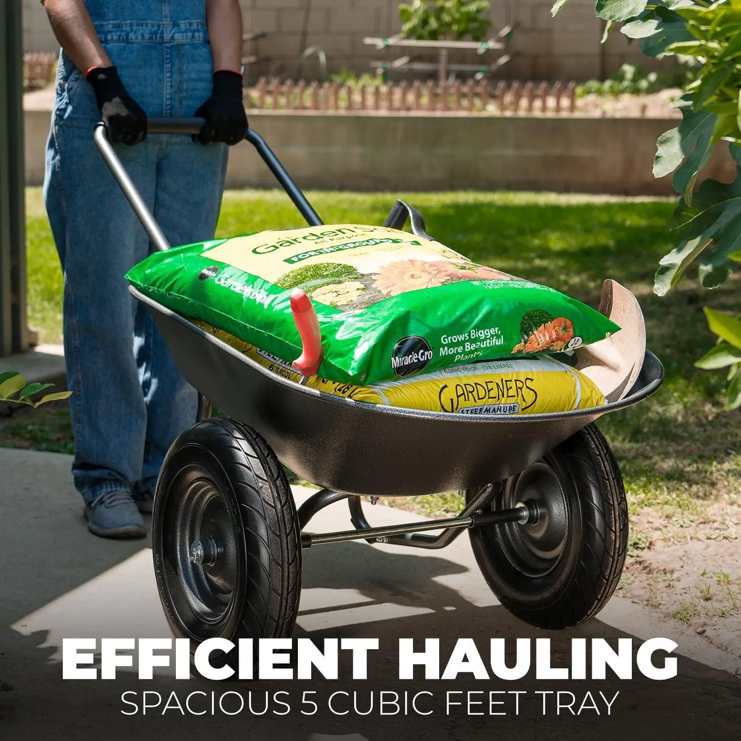 XtremepowerUS Dual-Wheel Utility Wheelbarrow Garden Cart Built-in Stand Flat-Free 16" Tires 5 cu/ft. 330 LBS Capacity Metal Tray for Lawn, Gardening by GreenHaven Gardens