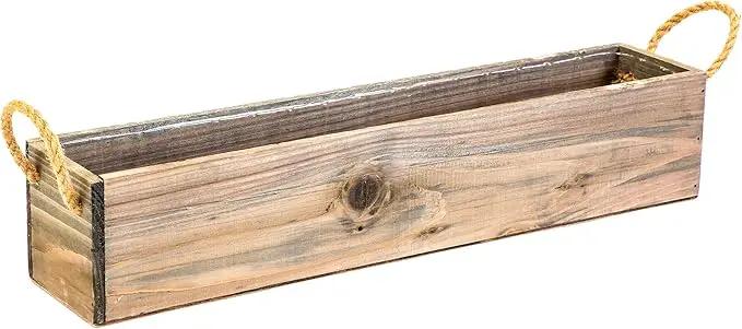 20" Rectangular Rustic Wood Planter with Handle and Plastic Liner l Rustic Barn Wood l Country Style, Home and Wedding Decorations, Garden Ornaments (20x4 w Handle Set of 2, Natural) by GreenHaven Gardens