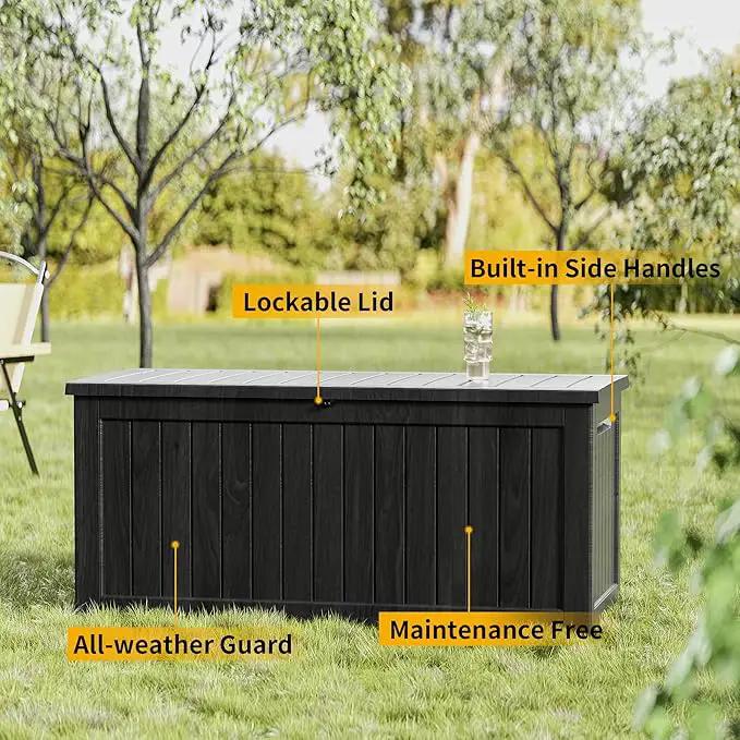 270 Gallon Outdoor Storage Box Patio Deck Box Waterproof, Resin Lockable Outside Large Storage Bin for Pool Cushion Furniture, Garden Tools UV-Resistant, Black by GreenHaven Gardens
