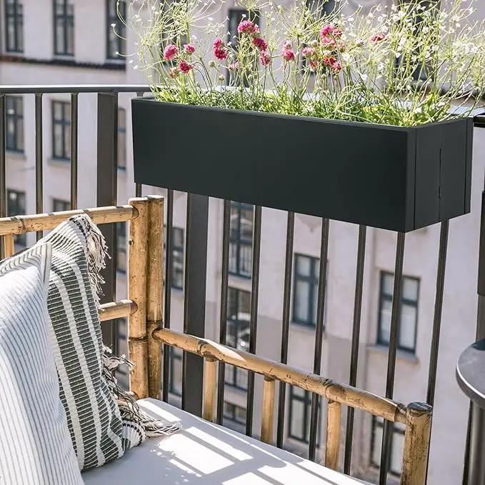 Metal Railing Planter Box, 30 Inch Balcony Planters with Adjustable Brackets, Large Hanging Planters for Outdoor Fence Deck by GreenHaven Gardens