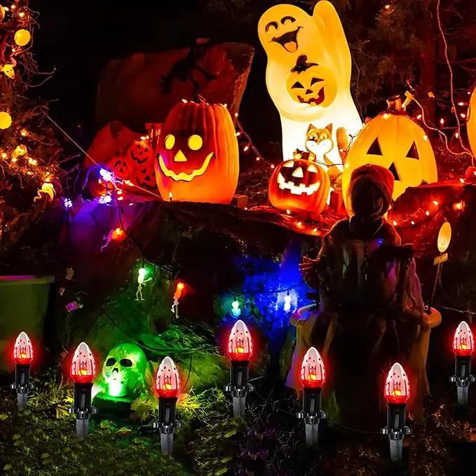 C9 Halloween Pathway Lights Outdoor, 38Ft Halloween Blood Teardrop Pathway String Lights with 25 C9 Flicker Flame Lights, Halloween Decoration Walkway Lights for Outdoor Pathways Gardens and Yards by GreenHaven Gardens