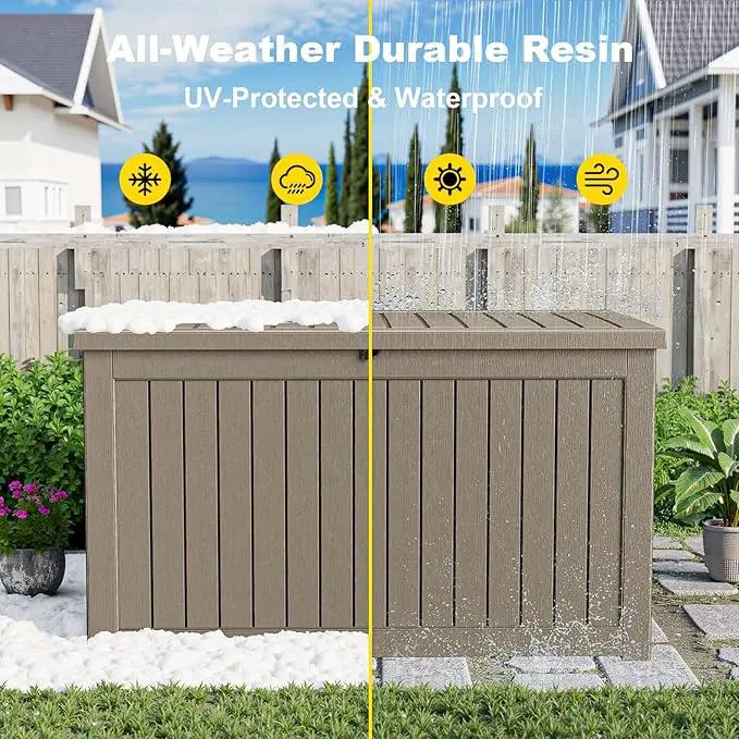 230 Gallon Outdoor Deck Box,Storage Lockable Waterproof Patio Furniture,Garden Tools,Cushions,Pool Accessories Outside Storage Resin Box(Grey) by GreenHaven Gardens