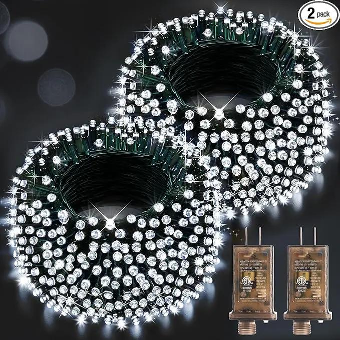 Hezbjiti 2 Pack 1000 LED 403 FT Christmas String Lights Outdoor, 8 Lighting Modes IP44 Waterproof Fairy Lights with Timer and Dimmable Function for Party Tree Decorations (Cold White, Green Wire) by GreenHaven Gardens