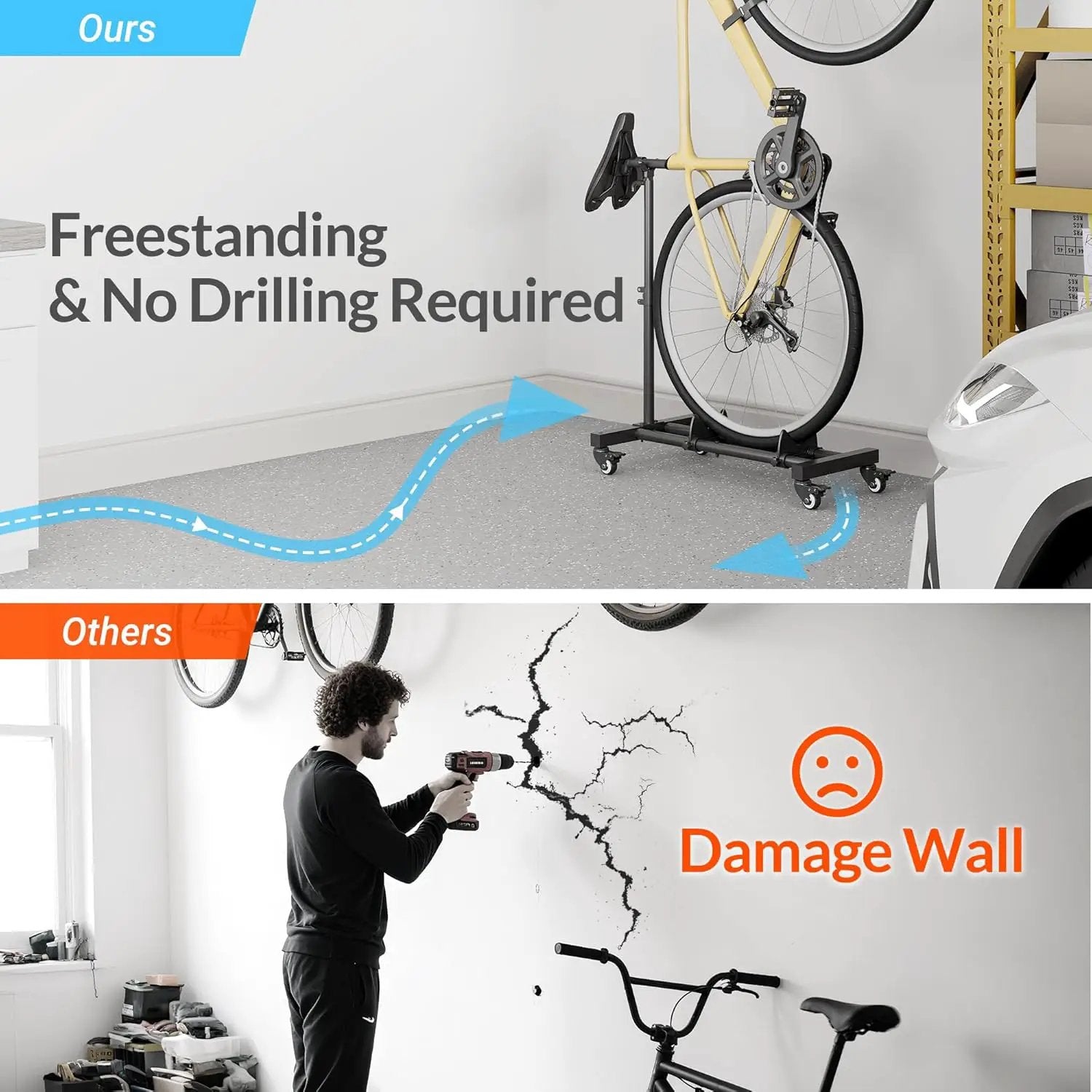 Vertical Bike Stand, Freestanding Indoor Bike Storage Rack Upright Bicycle Floor Stand Indoor Bike Holder with Adjustable Height for Garage & Apartment - for Wheels Sizes up to 29” by GreenHaven Gardens