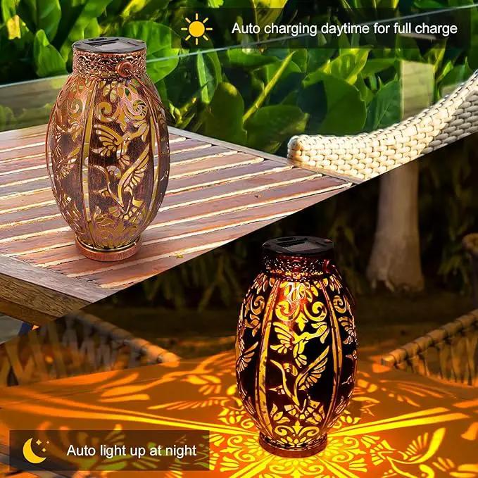 Hummingbird Lantern 2 Pack Solar Lanterns Outdoor Hanging Solar Lights, Upgraded Metal Garden Lanterns - Waterproof LED Decorative Light for Garden Patio Yard Gifts for Mom Grandma Women by GreenHaven Gardens