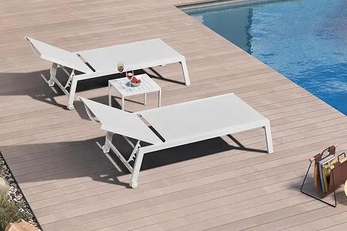 PURPLE LEAF Outdoor Chaise Lounge Set Adjustable Sunbathing Recliner with Side Table for Beach Poolside Outside Patio Aluminum Chaise Lounger Cream by GreenHaven Gardens