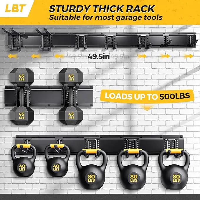 LBT 49.5"Garage Tool Organizer Wall Mount 500lbs Garden Tool Organizer for Garage with Adjustable Hooks,Heavy Duty Yard Tool Storage Rack, Anti-Rust Shed Rack Holder Hanging Rake Broom Mower Snowboard by GreenHaven Gardens