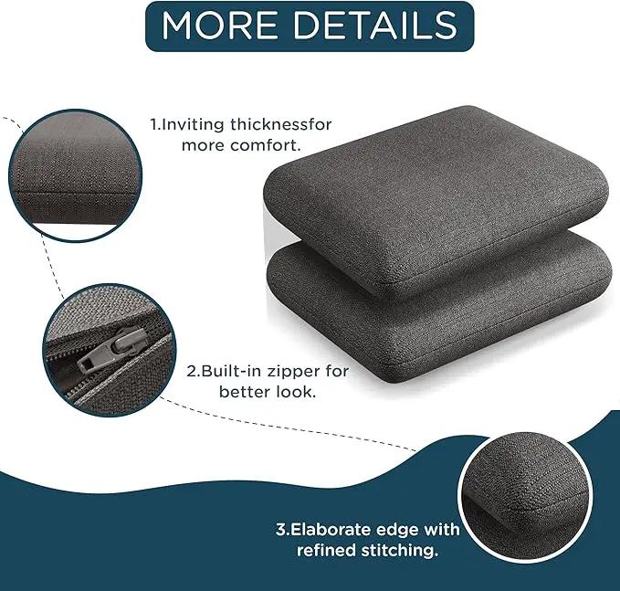 Codi Outdoor Cushions for Patio Furniture 24x24 Inch, Waterproof Chair Seat Cushion with Textured Fabric, Handles & Adjustable Straps, Fade Resistant - Set of 2, Grey by GreenHaven Gardens