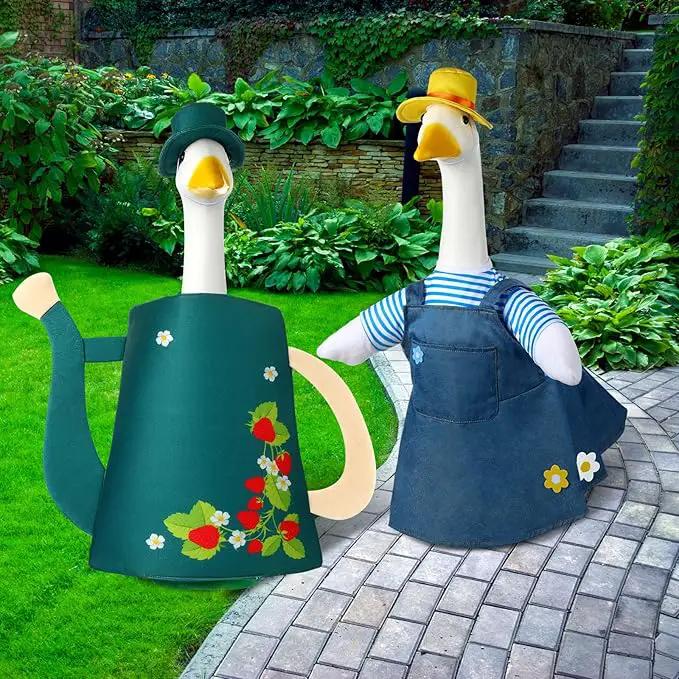 Frienda 2 Set Porch Goose Outfits Clothes 23 Inch Garden Raincoat Flag Bee Fishing Style Goose Costume for Lawn Patio Valentine's Day Decor by GreenHaven Gardens