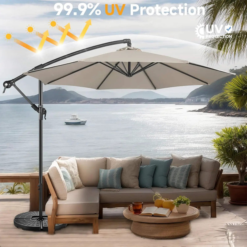 FLAME&SHADE 10ft Cantilever Patio Umbrella Outdoor, Large Offset Umbrella with Crank and Cross Base, UPF 50+ UV Protection Hanging Umbrella for Pool Deck Garden, Taupe by GreenHaven Gardens