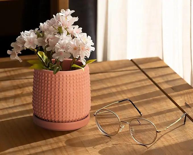 D'vine Dev 4 Inch Terracotta Beaded Planter Pot - Flower Pot with Drainage Holes and Saucers for Indoor Succulent Plants or Flowers,Terracotta, 27-C-Z-7 by GreenHaven Gardens