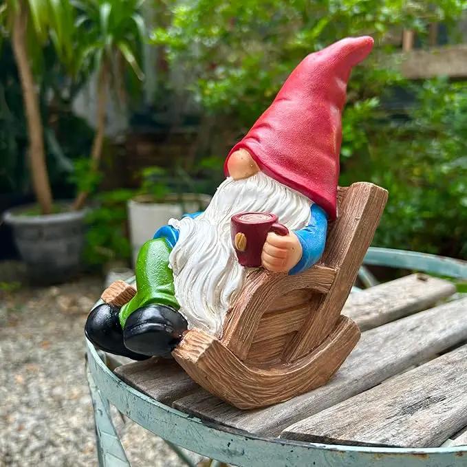 Drinking Coffee Faceless Garden Gnome Statue Decoration 7.1" Figurine Ornament for Indoor Outdoor Home Patio Yard Lawn by GreenHaven Gardens