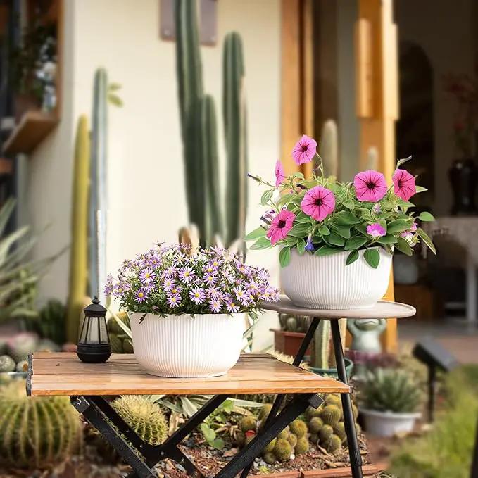 T4U 12 Inch Large Self Watering Plant Pots, Wide Self Watering Planter with Drainage Hole, Large Plant Pots Flower Pot for Plants, Set of 2, White by GreenHaven Gardens