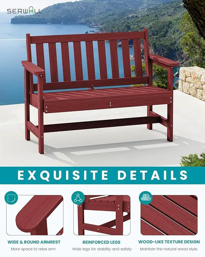 SERWALL Outdoor Bench, HDPE Outdoor Benches Weatherproof, 2-Person Garden Bench with 660 lbs Weight Capacity, Patio Benches for Outdoors, Garden, Porch, Backyard and Park, Red, 6 Pack by GreenHaven Gardens