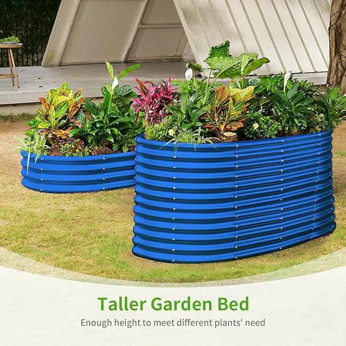 Land Guard 8x4x3ft Oval Galvanized Raised Garden Beds, Large-Capacity Metal Planter Box Outdoor, Durable Deep Raised Garden Bed 3ft Tall, Raised Beds for Gardening Vegetables, Royal Blue by GreenHaven Gardens