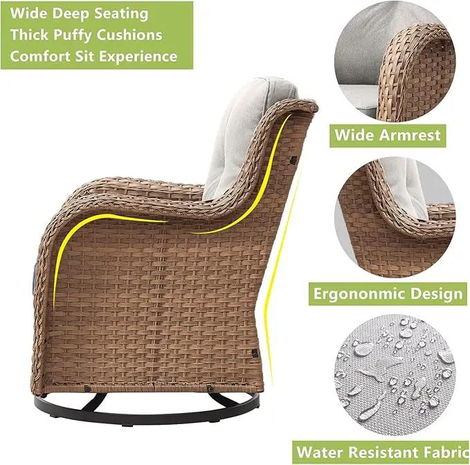 Outdoor Wicker Patio Furniture Set - 5 Pieces Rattan Patio Conversation Set with 2 Rocking Swivel Chairs,2 Ottomans and 1 Side Table for Porch Deck Backyard Garden(Yellow/Beige) by GreenHaven Gardens