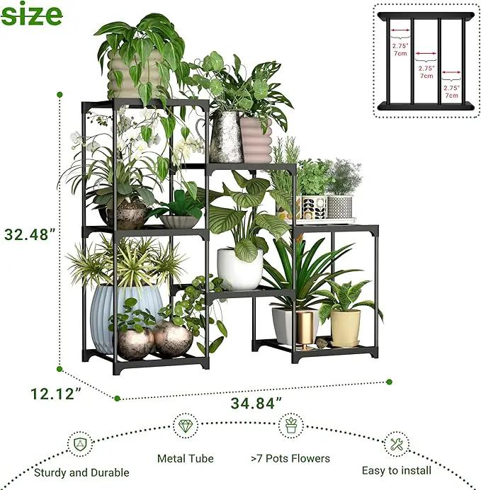 Metal Plant Stand Indoor Outdoor Plant Shelf Stand, 3 Tiers 7 Pots Potted Flower Plant Stands for Indoor Plants Multiple, Plant Shelves Stands Rack for Patio, Balcony, Living Room by GreenHaven Gardens