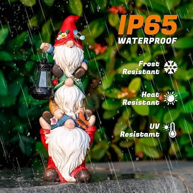 Garden Gnome Statue with Solar Lights Large Garden Sculptures Funny Triple Gnome Outdoor Patio Lawn Yard Garden Decor Gifts for Women Mom 12 in Spring Gnomes Outdoor by GreenHaven Gardens