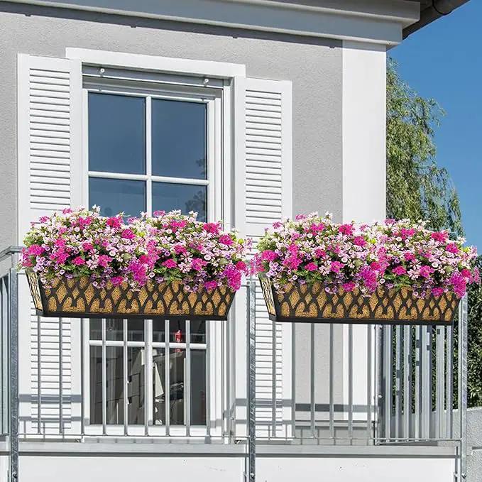 2 Pack 30 Inch Window Boxes Planters Railing Planter Box with Adjustable Brackets for Porch Fence Patio Balcony Hanging Flower Baskets with Coco Liners for Outdoor Garden Decor - Black by GreenHaven Gardens