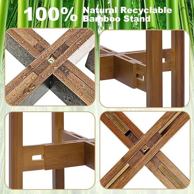 Adjustable Plant Stand Indoor,Bamboo Mid Century Modern Plants Stands, Stable Plant Holder,Fit 8 9 10 11 12 inch Pots (Pot & Plant Not Included) by GreenHaven Gardens