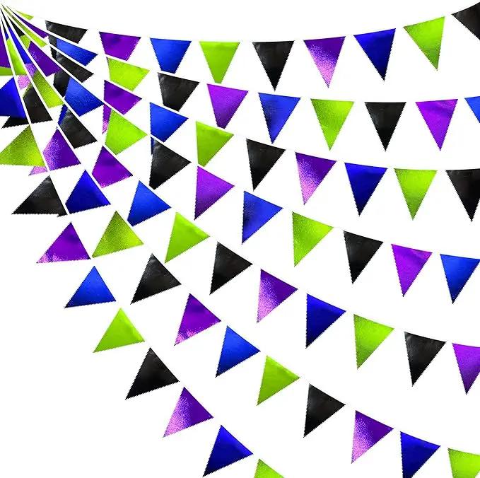 Video Game Party Decorations Black Blue Green Purple Metallic Fabric Triangle Pennant Banner Flag Bunting for Men Boys Birthday Graduations Retirement Wedding Bachelorette Video Game Party Supplies by GreenHaven Gardens