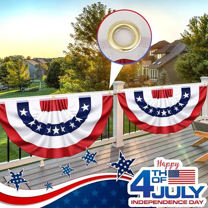 3x6 Ft 3 Pack American Pleated Fan Flag, Patriotic Half Fan Banner American Flag Decoration Bunting for Outside Red White and Blue Decor Independence Day Memorial Day 4th of july Decorations by GreenHaven Gardens