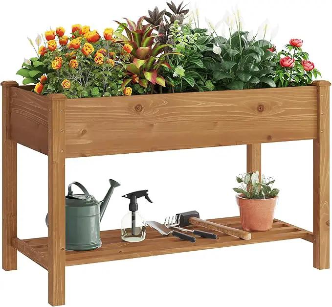GHWIE Raised Garden Bed with Shelf,Elevated Wooden Planter Box with Legs,Garden Planter for Backyard, Patio, Balcony by GreenHaven Gardens