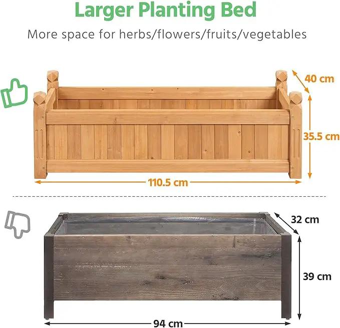 Yaheetech 43.5″ L × 16″ W × 14″ H Wooden Raised Garden Bed, Horticulture Rectangular Garden Planter Outdoor, Raised Planter Box for Patio/Yard/Greenhouse Vegetable/Flower/Herbs, Light Brown,2pcs by GreenHaven Gardens