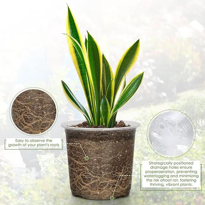 4/5/6/7 Inch Clear Nursery Pots for Plants with Sacuers 15 Pack, Plastic Flower Pots with Drainage Holes, Variety Pack Seedlings Garden Pot for Indoor Outdoor (5 inch) by GreenHaven Gardens