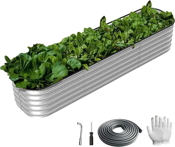 8×2×1.5 ft Galvanized 0.7mm Thickness Steel Raised Garden Bed,Modular Planter for Gardening, Vegetables Bed, Flowers Bed,17" Tall Metal Raised Garden Beds Outdoor-Silver. by GreenHaven Gardens