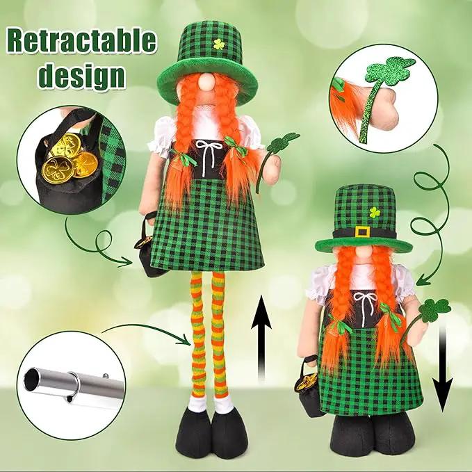 Large St Patricks Day Gnome Plush Decorations Outdoor, Cute Standing Saint Patricks Day Gnomes Gift Decor with Retractable Spring Legs, Placed Outside Yard/Porch/Garden/Indoor/Home/Office by GreenHaven Gardens