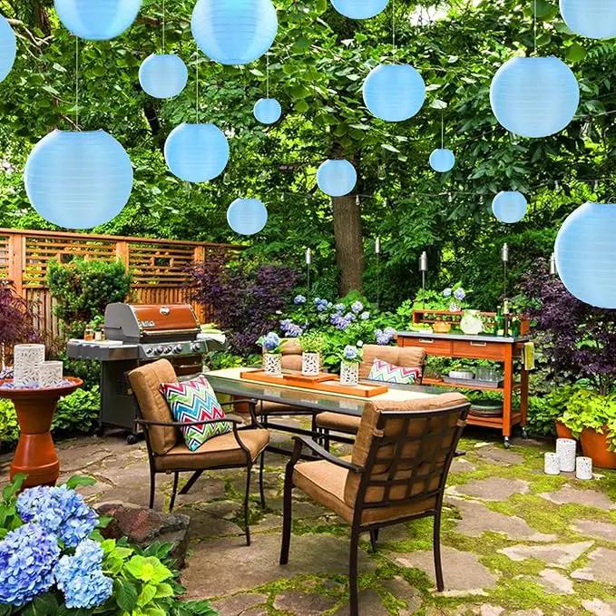 10 Pack Outdoor Silk Lanterns Decorative, 10inch Waterprooof Outside Indoor Chinese Hanging Round Lanterns for Weddings, Birthdays, Parties Decoration(Blue) by GreenHaven Gardens