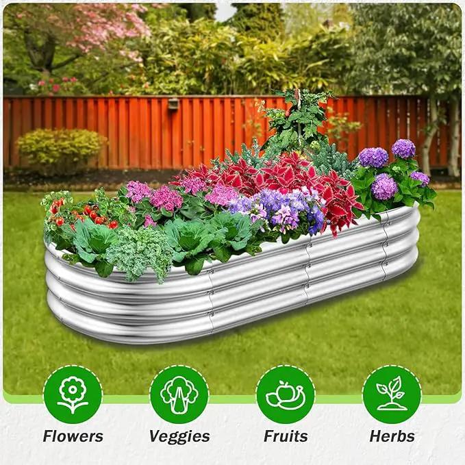 Galvanized Raised Garden Beds, 4x2x1ft Outdoor Raised Garden Boxes, Oval Large Bottomless Metal Elevated Garden Bed Planter Box for Vegetables, Fruits, Flower by GreenHaven Gardens