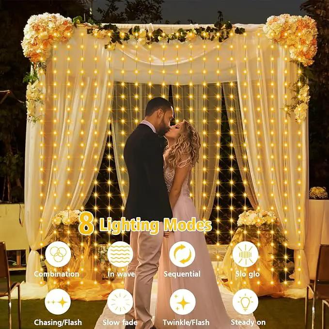 Solar Curtain Lights 7.9ft x 6ft 144 LED Outdoor Curtain Lights Waterproof with Timer 8 Modes for Christmas Garden Patio Fence Wedding Wall Window Gazebo Decor - Warm White by GreenHaven Gardens
