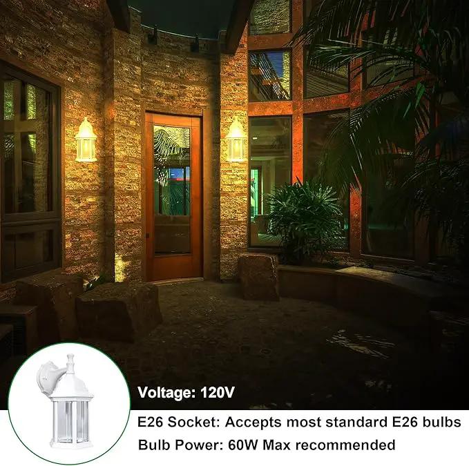 LIT-PaTH Outdoor Wall Lantern, Wall Sconce as Porch Lighting Fixture, E26 Medium Base Max 60W, Aluminum Housing Plus Glass, Matte White Finish, 1-Pack by GreenHaven Gardens