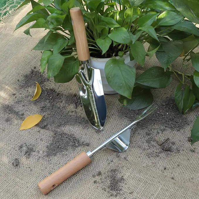 Garden Tool Set, 2 Pieces Stainless Steel Heavy Duty Garden Tools, Gardening Kit with Ergonomic Wooden Handle, Durable Garden Tools for Gardening, Gardening Gifts for Women by GreenHaven Gardens