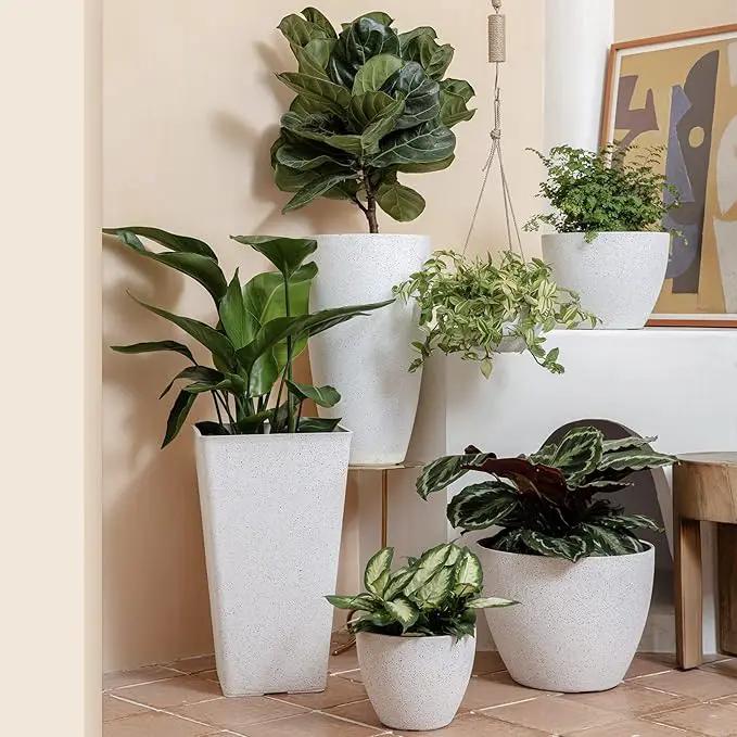 LA JOLIE MUSE 14.2/11.3/8.6 Inch Planters,Indoor/Outdoor White Planters Set of 3,Plant Container with Drain Holes,Flower Pots for Patio and Deck by GreenHaven Gardens