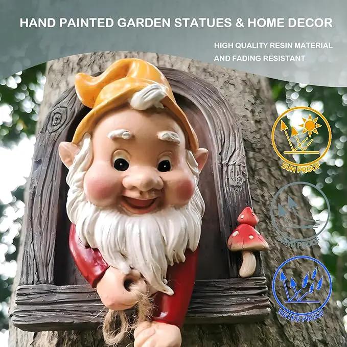 Elenon Climbing Gnomes Tree Faces Decor Outdoor for Yard, Adorable Gnome Tree Hugger Fairy Door Statue for Tree, Funny Garden Tree Peeker Sculpture Yard Patio Art by GreenHaven Gardens