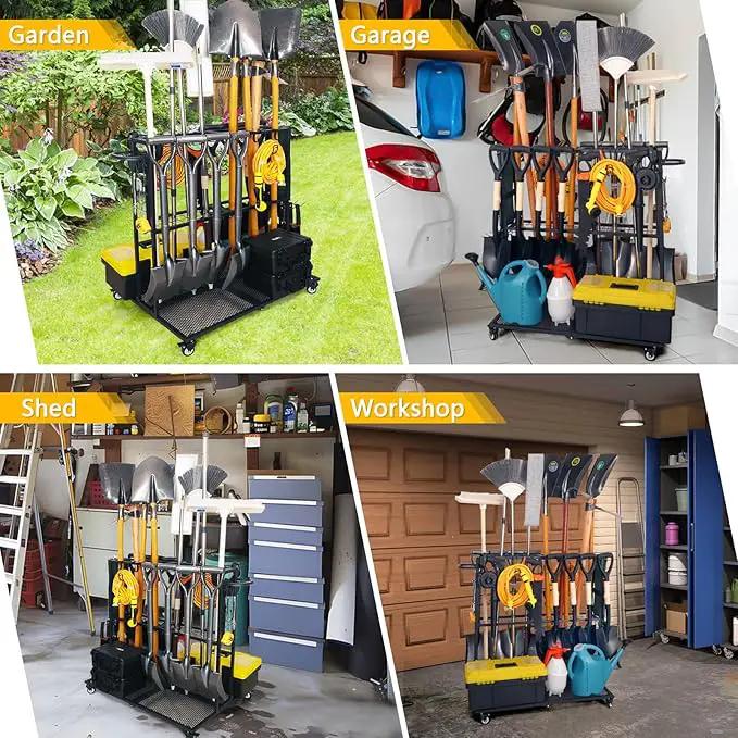 Garden Tool Organizer - Heavy Duty Garage Storage and Organization with Wheels - Large Garden Tool Storage Holder for Lawn Yard Patio Shed,Garage Shovel Rack by GreenHaven Gardens