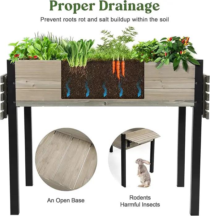 Raised Garden Bed, Metal Leg Wood Planter Boxes with Folding Storage Shelf,Elevated Planter Box for Growing Fresh Herbs, Vegetables, Flowers Great for Outdoor Patio, Deck, Balcony（Gray） by GreenHaven Gardens
