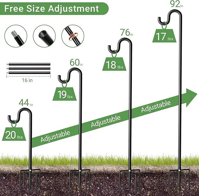 92" Shepherds Hooks for Outdoor, Extra Thick Bird Feeder Pole with 5 Prong Base, Adjustable Shepards Hook for Garden, Weddings, Hanging Plant，2 Pack by GreenHaven Gardens
