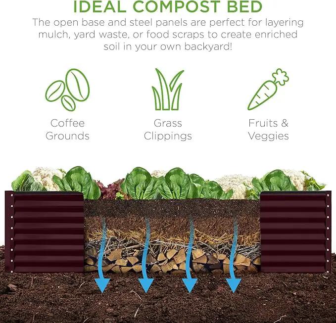 Best Choice Products 8x4x2ft Outdoor Metal Raised Garden Bed, Deep Root Planter Box for Vegetables, Flowers, Herbs, and Succulents w/ 478 Gallon Capacity - Burgundy by GreenHaven Gardens