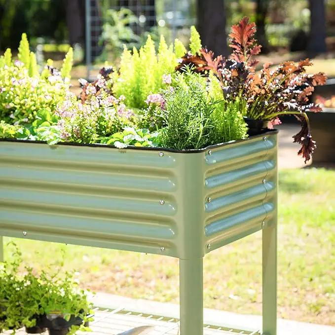 Rolling Elevated Raised Garden Bed-V Series, 2' x 4' Garden Beds with Legs & Storage Rack for Patio & Porch, 700 Lbs Weight Capacity, Outdoor Planter Box for Vegetables Flower Herbs, Pearl White by GreenHaven Gardens