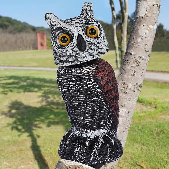 Hausse 3 Pack Bird Scarecrow Fake Horned Owl Decoy, Rotating Head Plastic Owl Bird Deterrents, Nature Enemy Horned Pest Repellent for Outdoor Garden by GreenHaven Gardens