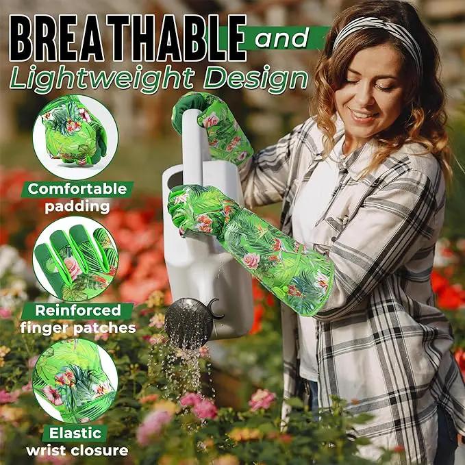 HANDLANDY Women Gardening Gloves, Thorn Proof Breathable Ladies Rose Pruning Long Gauntlet Floral Print Garden Yard Gloves, Gift for Gardeners (Green, S) by GreenHaven Gardens