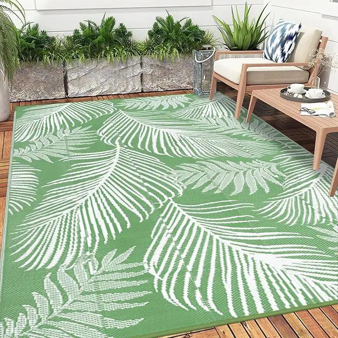 Pauwer Waterproof Outdoor Rug 8x10, Reversible Plastic Straw Patio Camping Rug, Indoor Outdoor RV Mat Carpet for Deck, Camper, Porch, Balcony, Backyard, Picnic, Leaf Green by GreenHaven Gardens