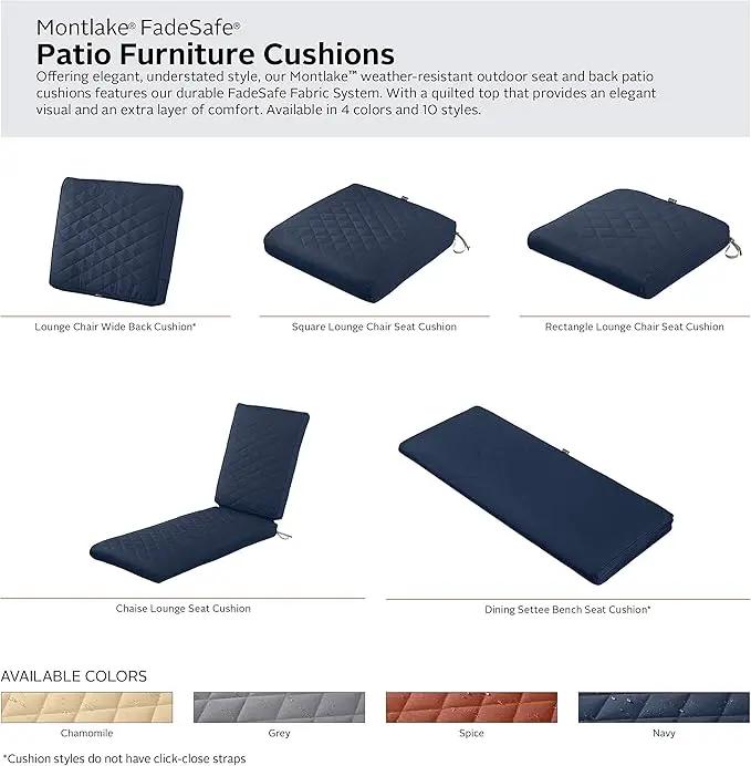 Classic Accessories Montlake FadeSafe Water-Resistant 25 x 22 x 4 Inch Wide Back Patio Quilted Lounge Cushion, Navy by GreenHaven Gardens