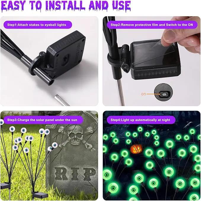 ASMAD Halloween Decorations Outdoor Solar Scary Eyeball Lights, 4Pack 32LEDs Green Eyeball Swaying Firefly Light, Waterproof Halloween Path Lights for Garden/Yard/Patio/Party Decor by GreenHaven Gardens
